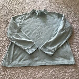 LL Bean Mock Neck Top Womens Medium Petite Sage Green Heathered Cotton Knit L/S